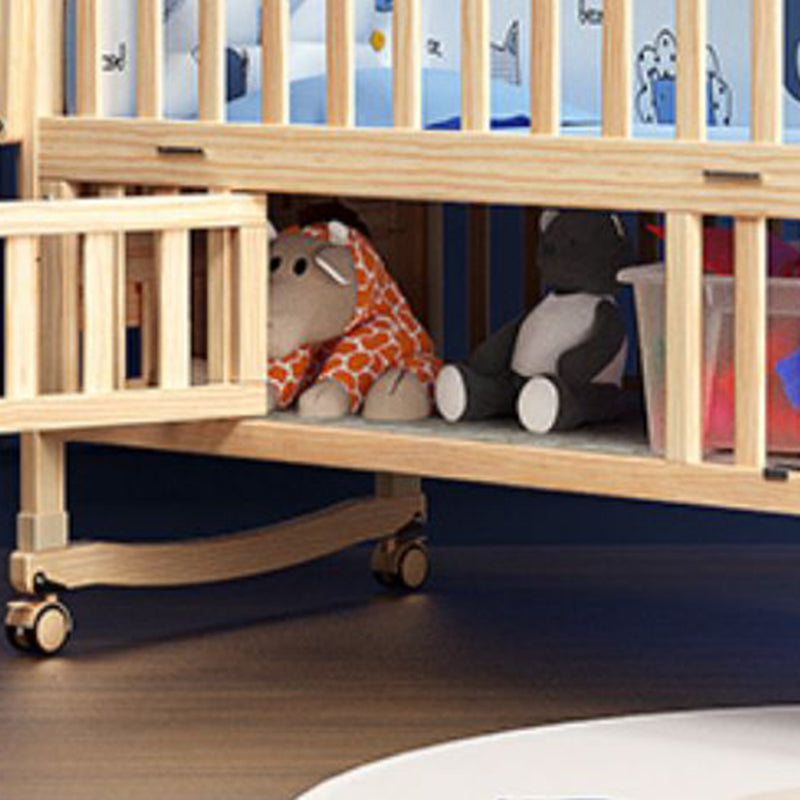 Solid Wood Modern Nursery Bed Storage Arched Crib with Guardrail