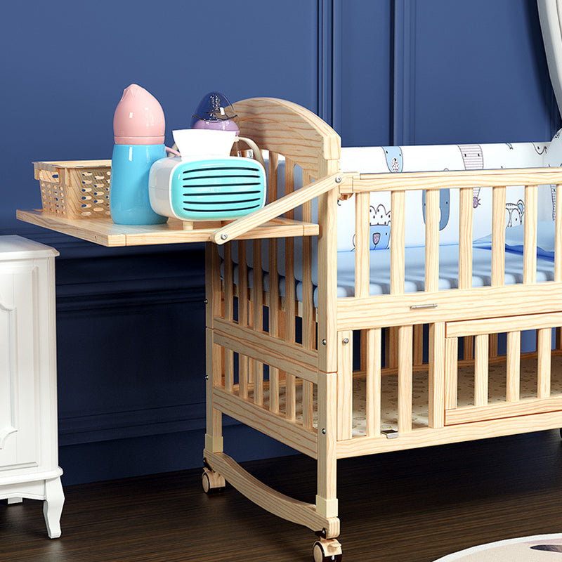 Solid Wood Modern Nursery Bed Storage Arched Crib with Guardrail