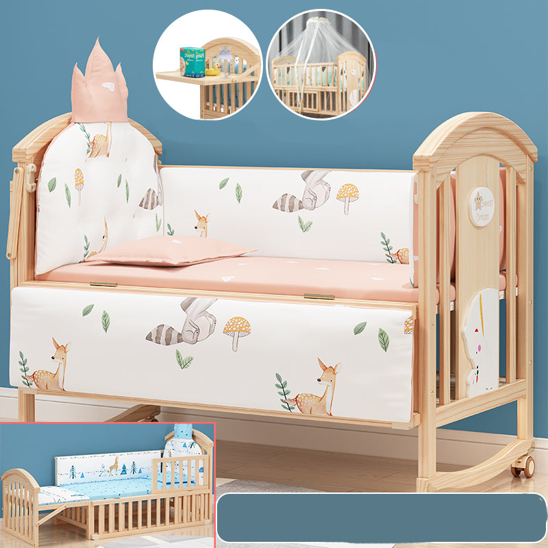 Brown Farmhouse Nursery Crib Pattern Wood Nursery Bed with Storage