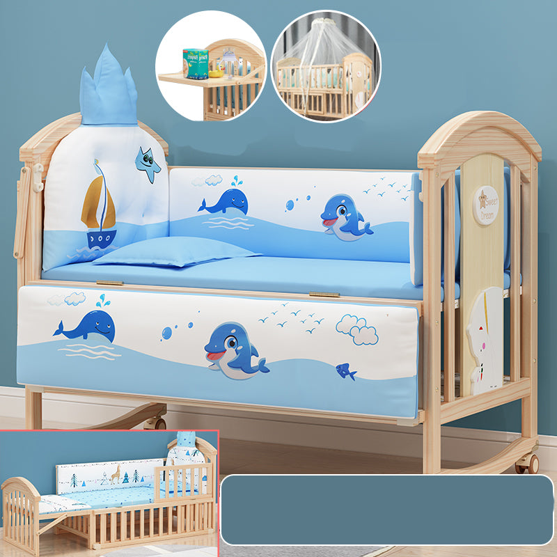 Brown Farmhouse Nursery Crib Pattern Wood Nursery Bed with Storage