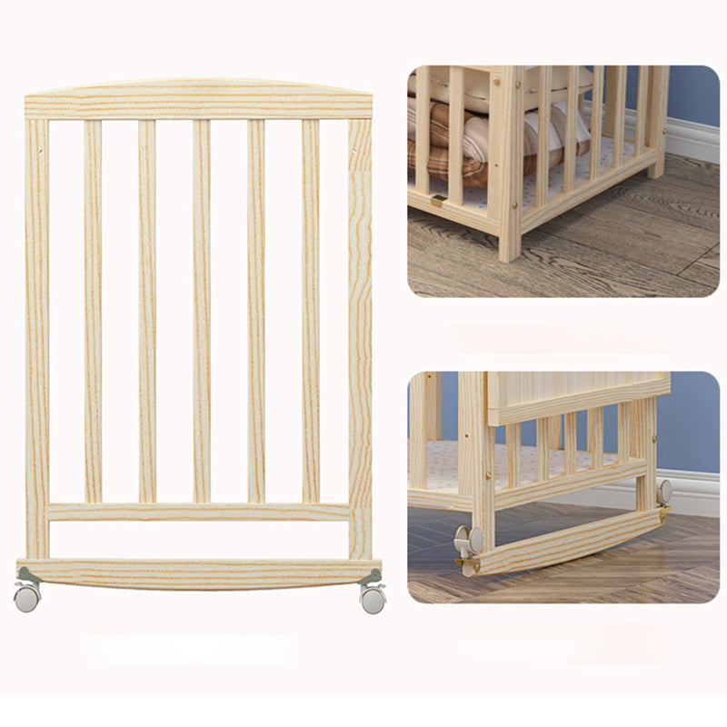 Wooden Light Brown Nursery Crib Country Arched Crib with Storage