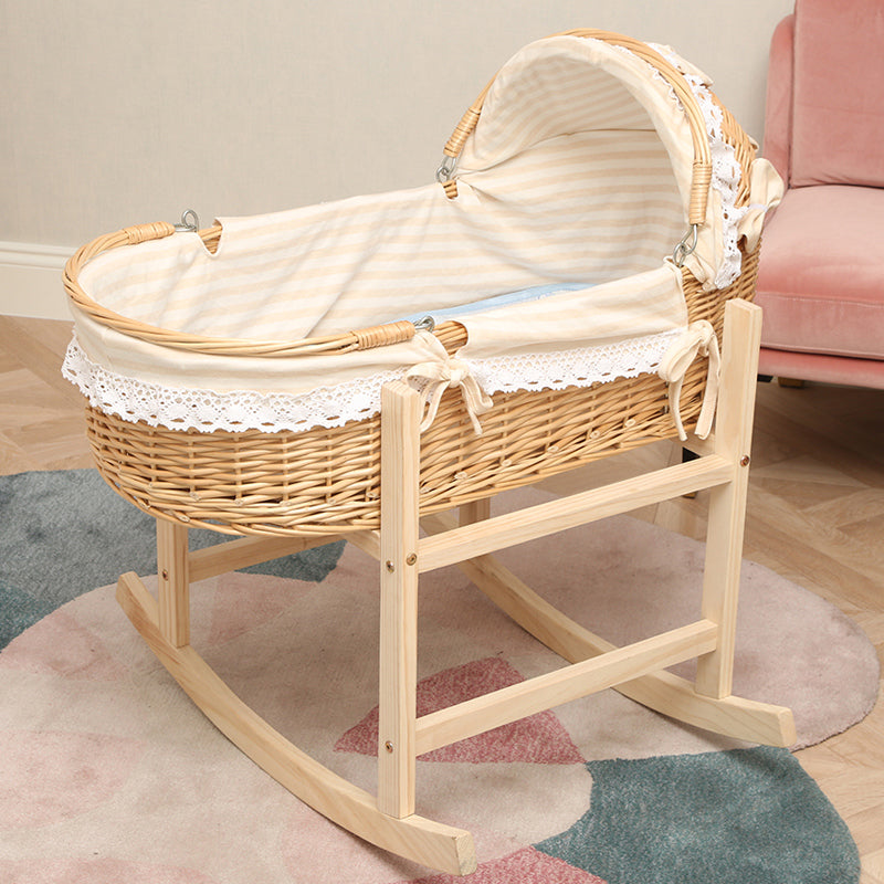 Traditional Wood Nursery Crib Oval Wicker Moses Basket in Natural