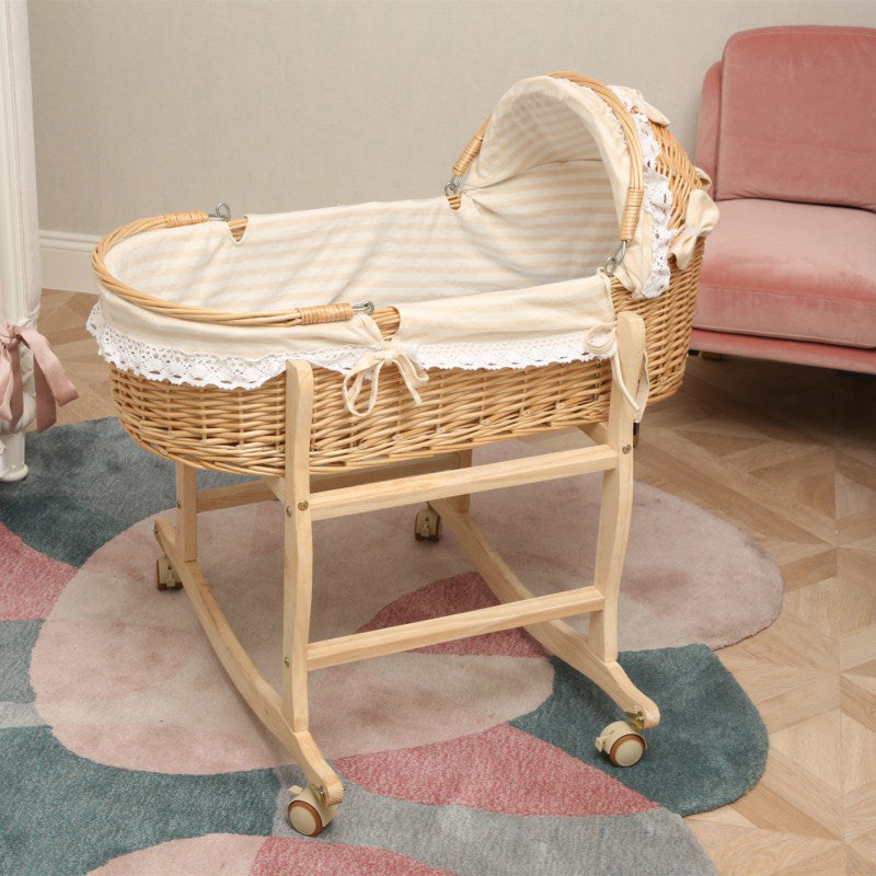 Traditional Wood Nursery Crib Oval Wicker Moses Basket in Natural