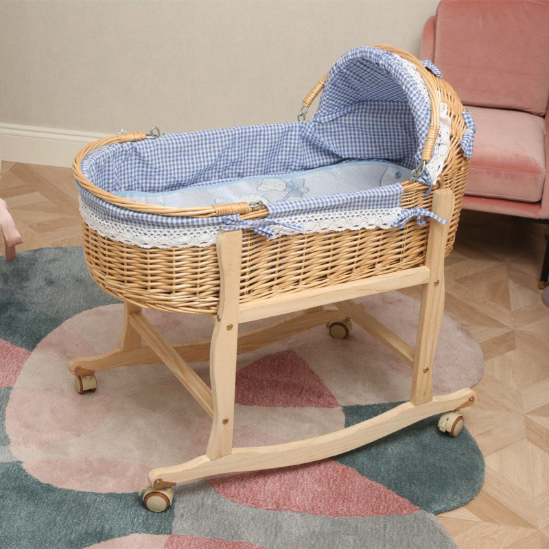 Traditional Wood Nursery Crib Oval Wicker Moses Basket in Natural