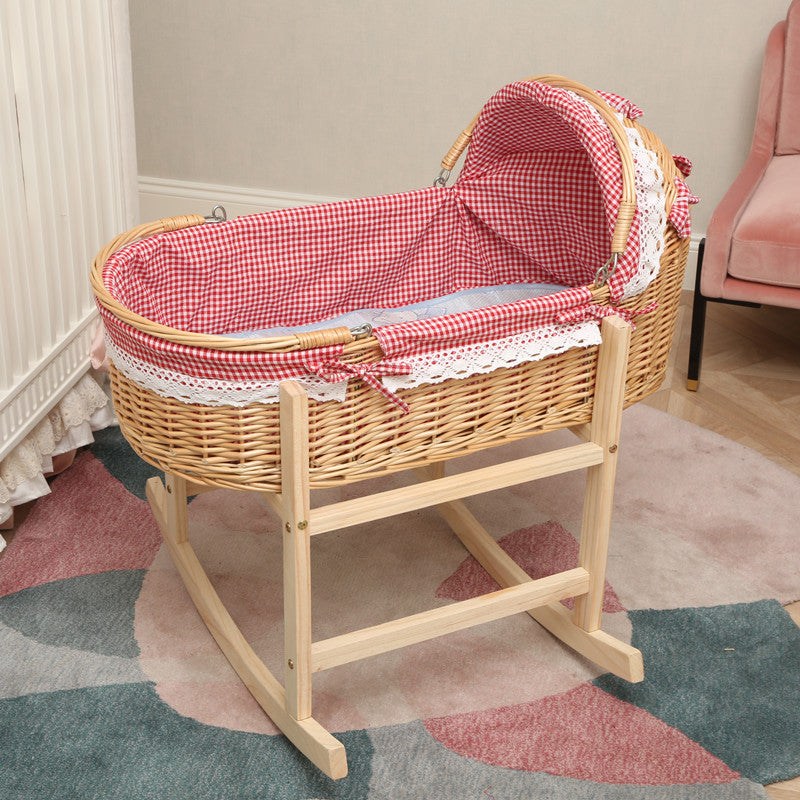 Traditional Wood Nursery Crib Oval Wicker Moses Basket in Natural