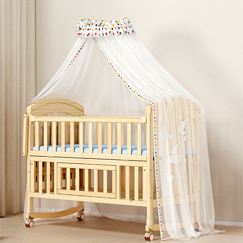 Traditional Wood Nursery Crib Pine Arched Crib with Guardrail