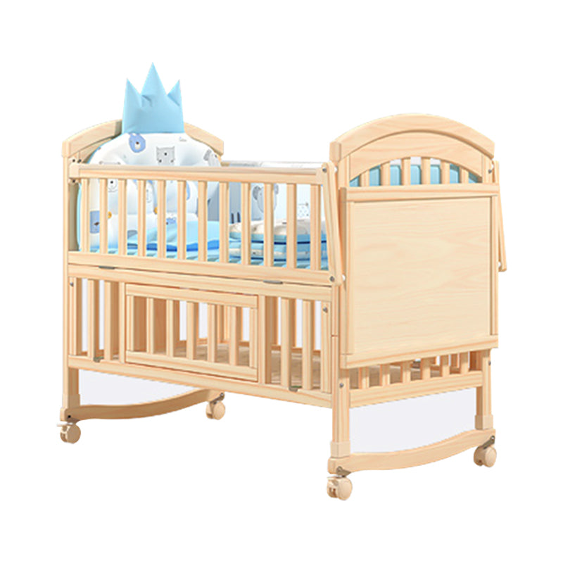 Traditional Wood Nursery Crib Pine Arched Crib with Guardrail