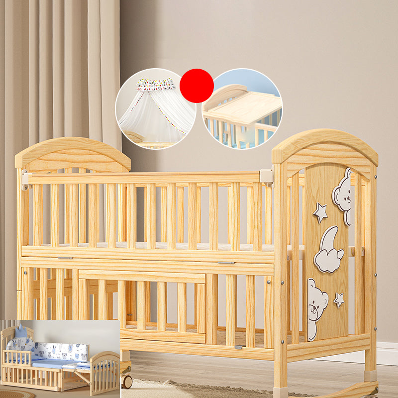 Traditional Wood Nursery Crib Pine Arched Crib with Guardrail