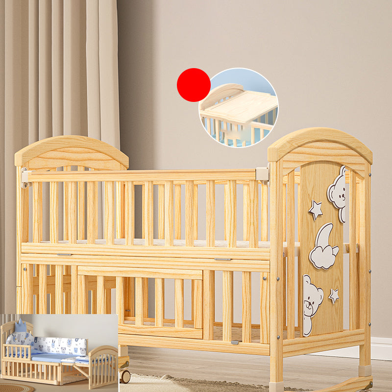 Traditional Wood Nursery Crib Pine Arched Crib with Guardrail