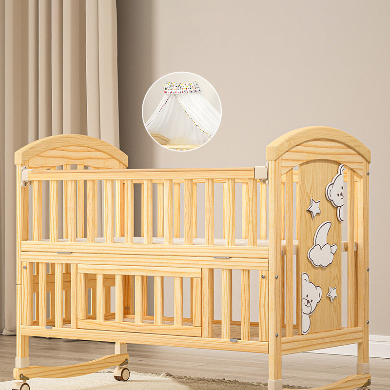 Traditional Wood Nursery Crib Pine Arched Crib with Guardrail