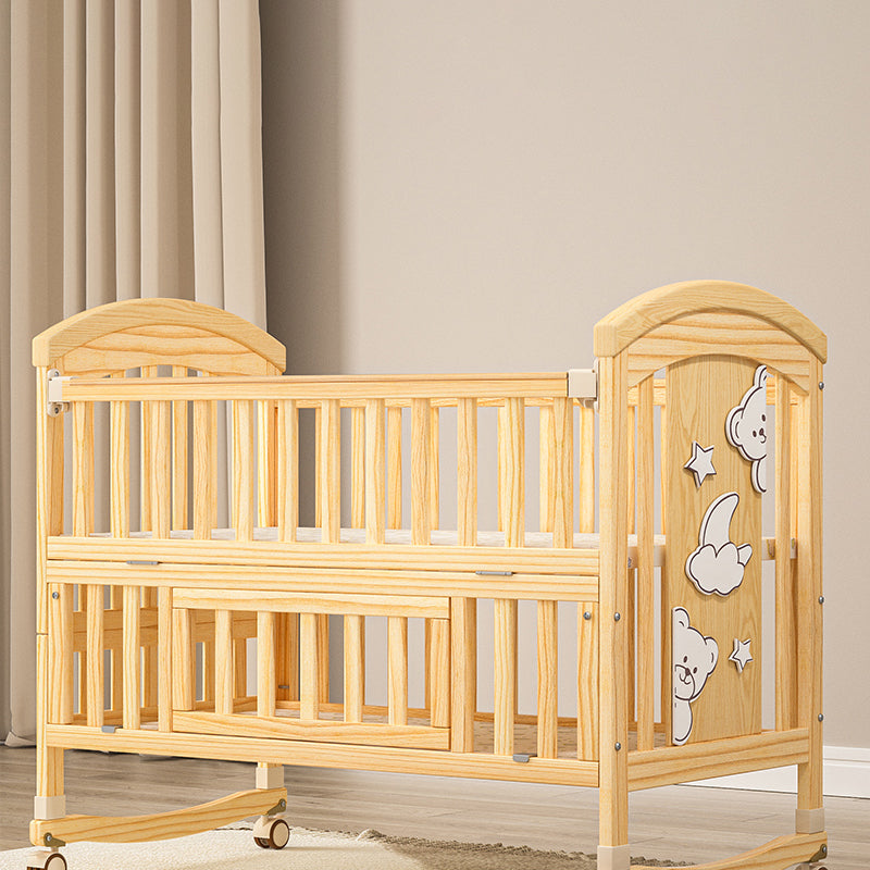 Traditional Wood Nursery Crib Pine Arched Crib with Guardrail