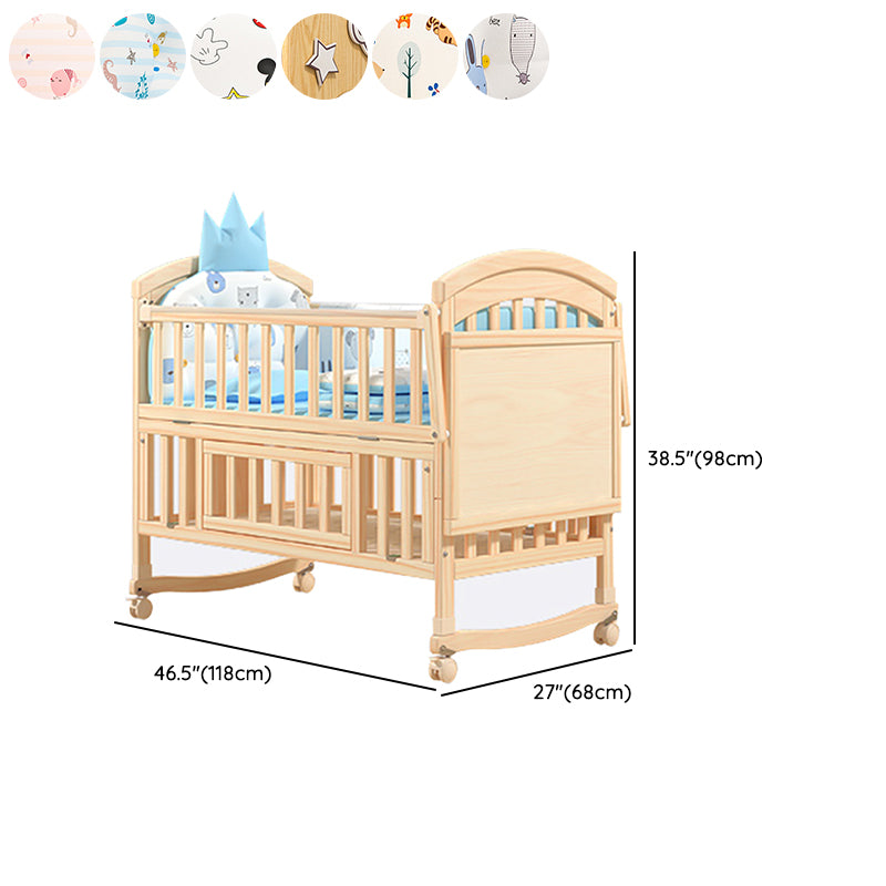 Traditional Wood Nursery Crib Pine Arched Crib with Guardrail