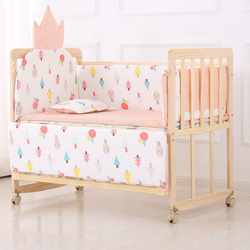 Solid Wood Rocking Baby Crib Cradle Rectangle with 4 Wheels Cradle