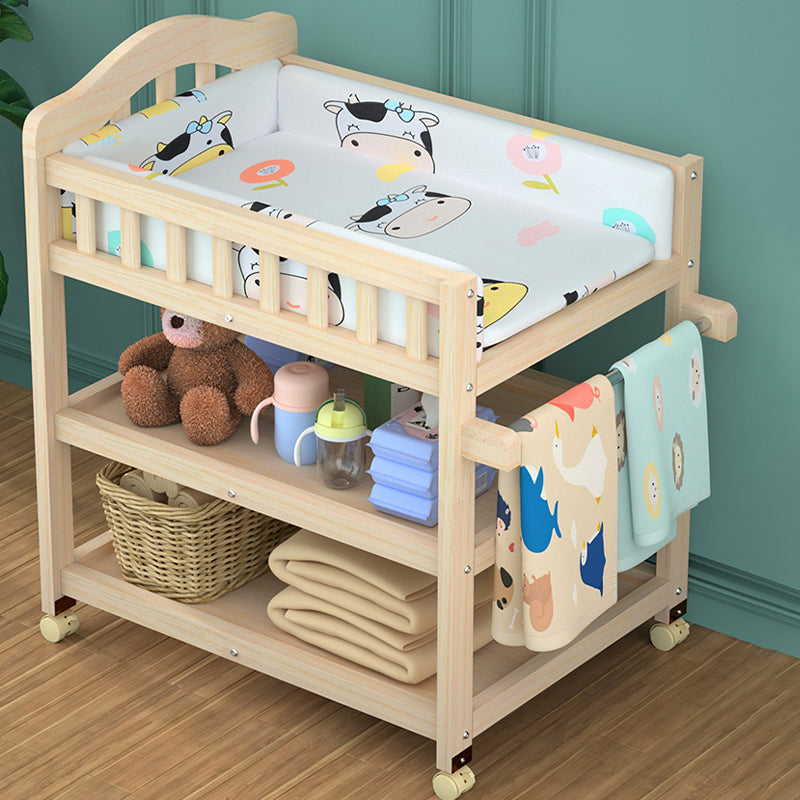 Modern Wooden Baby Changing Table Safety Rails Changing Table with Shelves