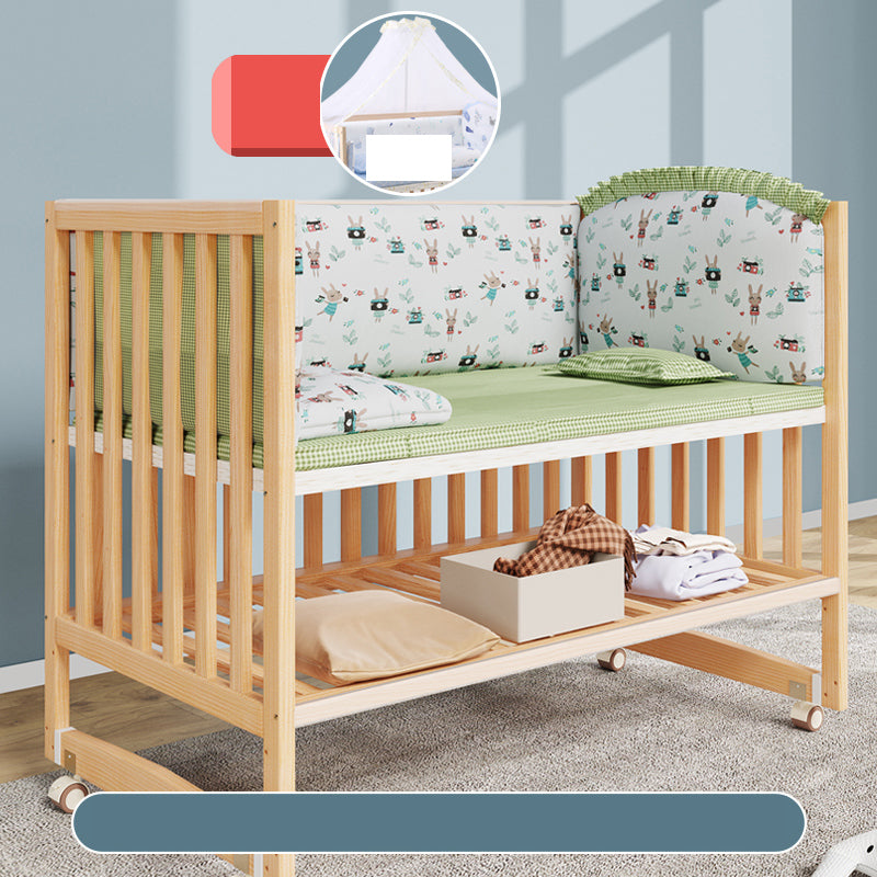 Convertible Crib Nursery Crib Washed Natural Nursery Crib with Casters/Wheels