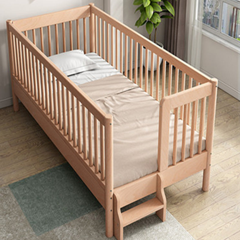 Washed Natural Wood Nursery Crib Modern Convertible Crib Nursery Crib with Guardrail