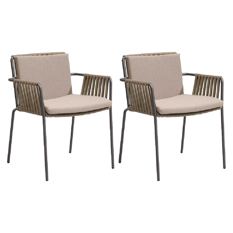 Tropical Patio Dining Side Chair Metal With Arm with Cushion Outdoor Bistro Chairs