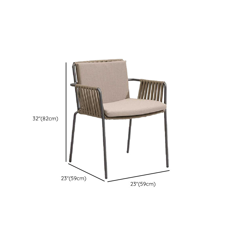Tropical Patio Dining Side Chair Metal With Arm with Cushion Outdoor Bistro Chairs