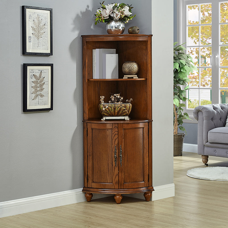 Mid-century Modern 1- Door Wood Cabinet in Brown Corner Cabinet with Shelf