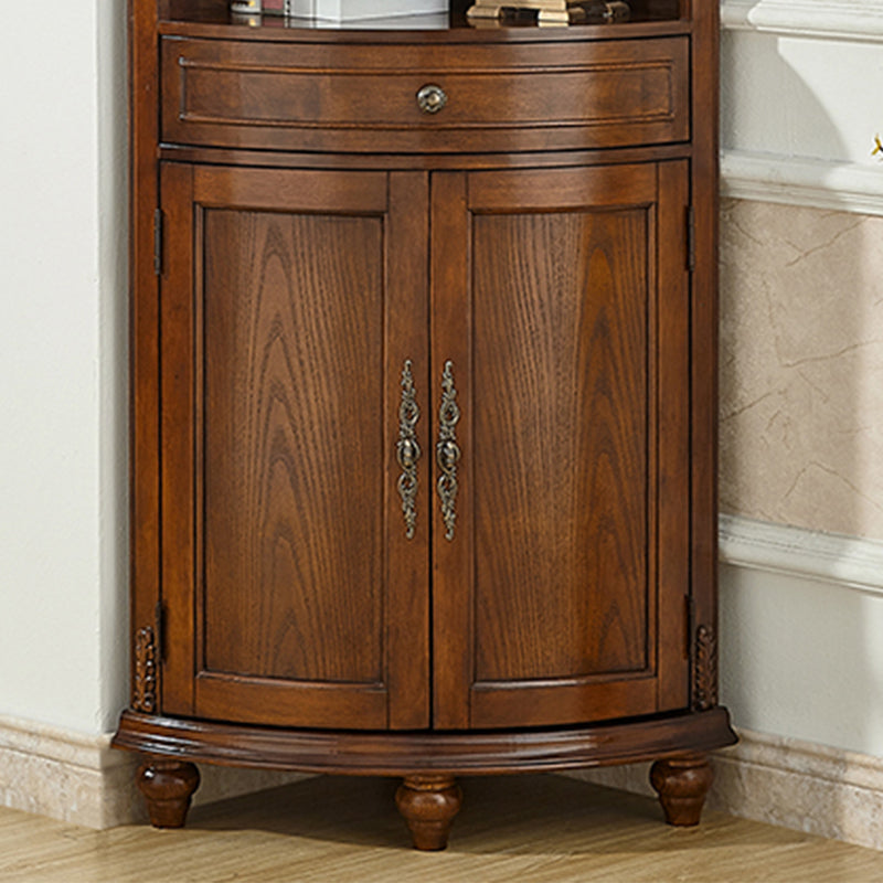 Mid-century Modern 1- Door Wood Cabinet in Brown Corner Cabinet with Shelf