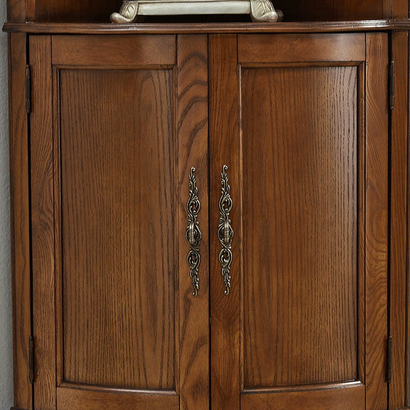 Mid-century Modern 1- Door Wood Cabinet in Brown Corner Cabinet with Shelf