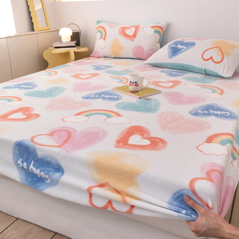 Flannel Bed Sheet Set Modern Cartoon Print Fitted Sheet for Bedroom