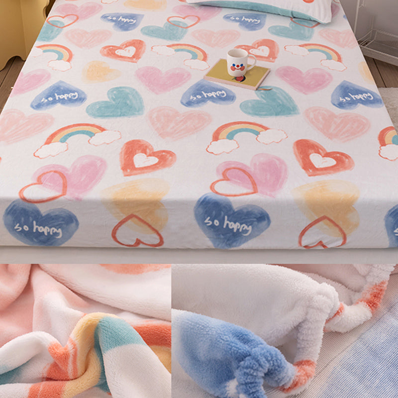 Flannel Bed Sheet Set Modern Cartoon Print Fitted Sheet for Bedroom