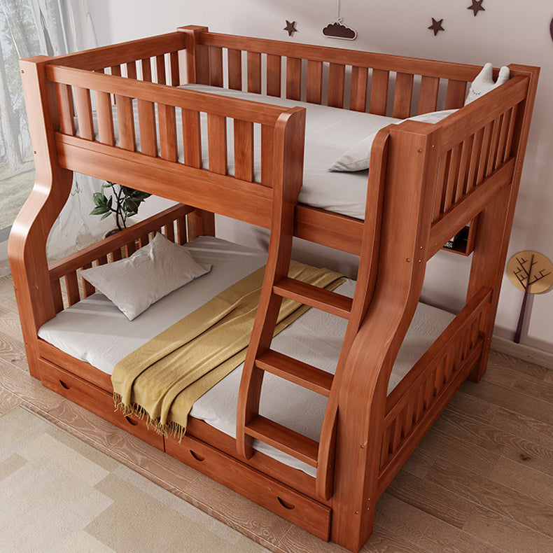 Mid-Century Modern Kids Bed Storage Solid Wood Bunk Bed with Guardrail