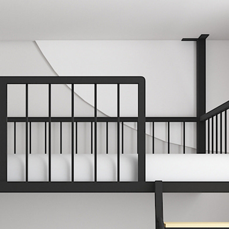 Metal Loft Bed Scandinavian White/Black Kids Bed with Built-In Ladder and Guardrail