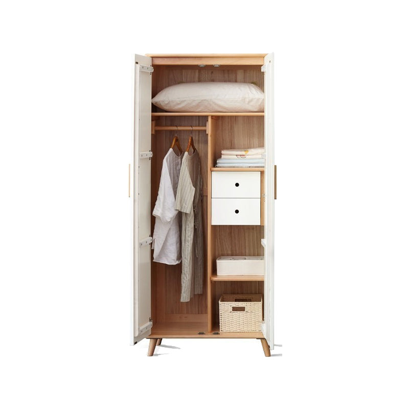 White Hanging Clothes Rack Wooden Wardrobe Armoire With 2 Door