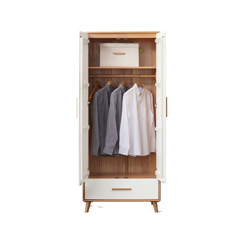 White Hanging Clothes Rack Wooden Wardrobe Armoire With 2 Door
