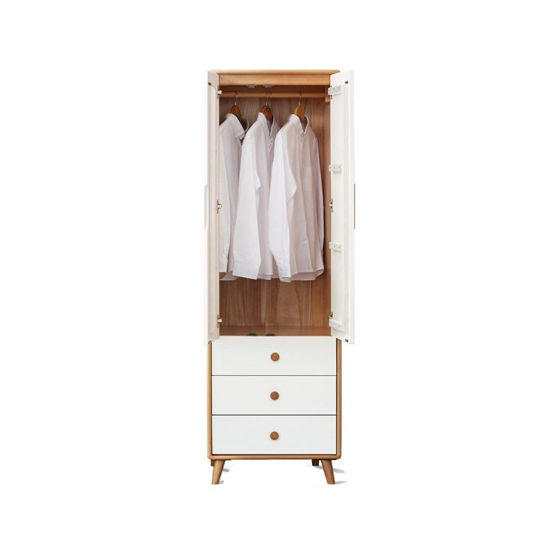 White Hanging Clothes Rack Wooden Wardrobe Armoire With 2 Door