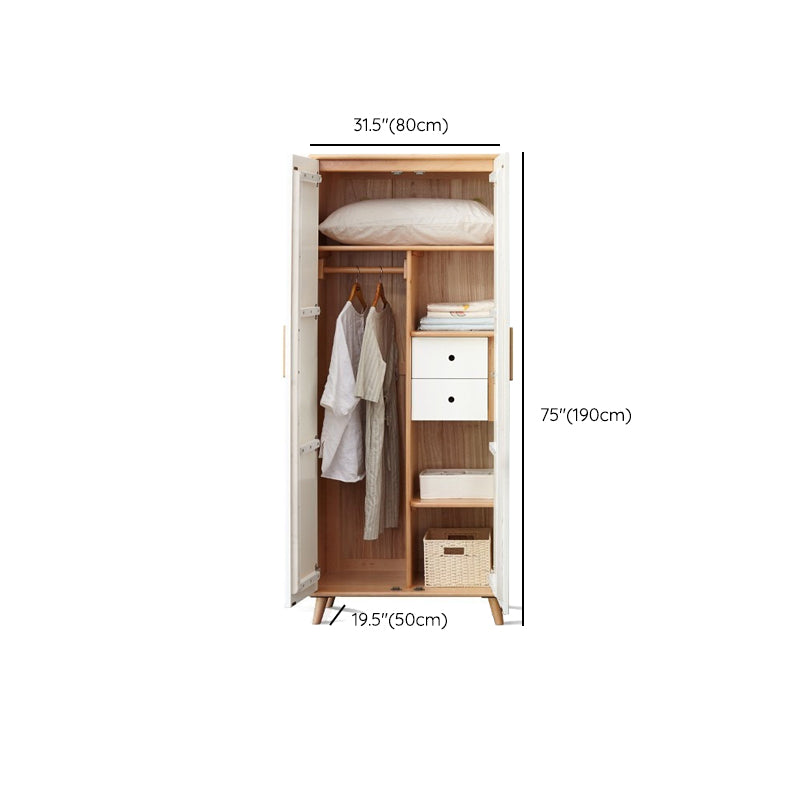 White Hanging Clothes Rack Wooden Wardrobe Armoire With 2 Door