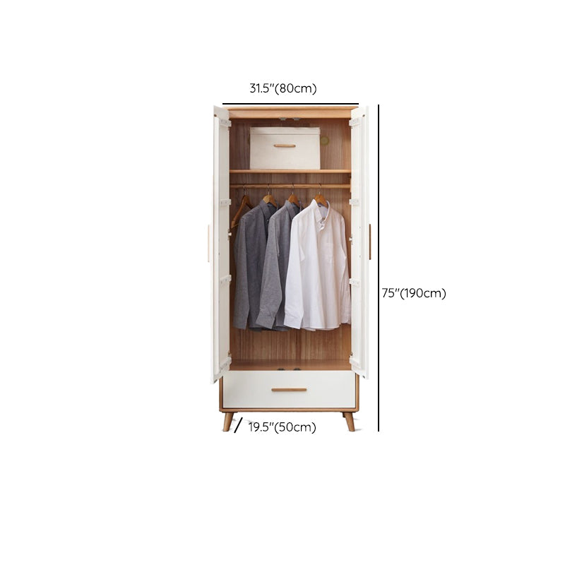 White Hanging Clothes Rack Wooden Wardrobe Armoire With 2 Door