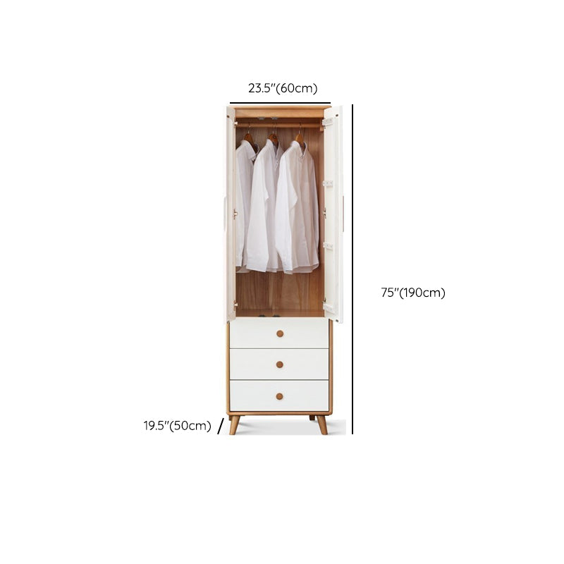 White Hanging Clothes Rack Wooden Wardrobe Armoire With 2 Door