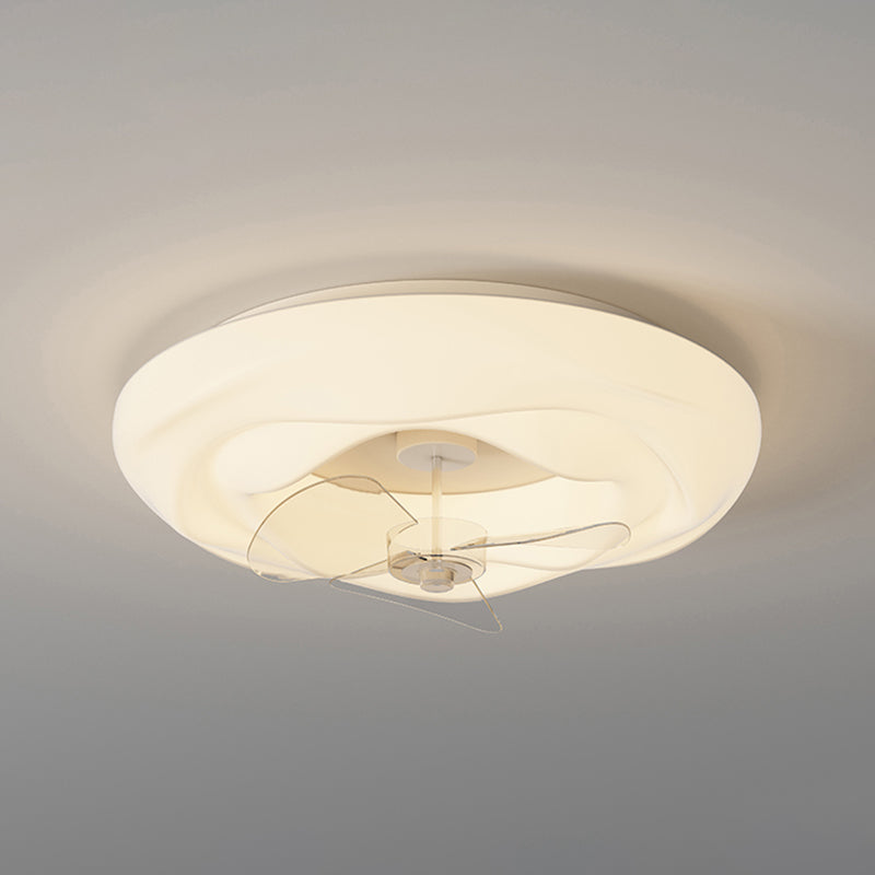 Round Shape Metal Ceiling Fans Modern Style 1-Light Ceiling Fan Fixtures in White