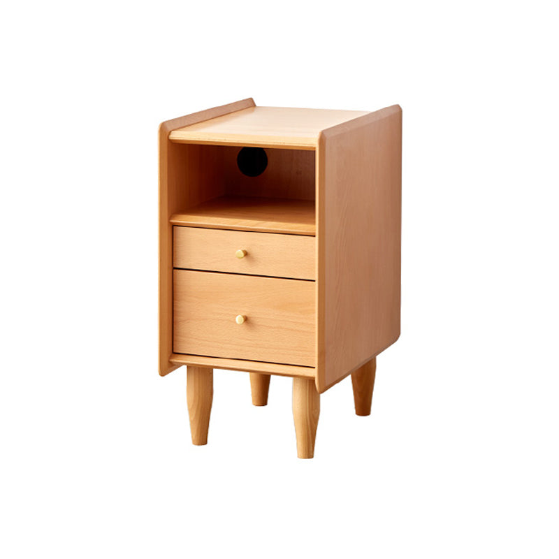 Solid Wood Kids Bedside Table Modern Nightstand with Open Cubby and Drawer