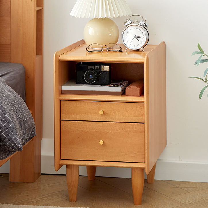 Solid Wood Kids Bedside Table Modern Nightstand with Open Cubby and Drawer