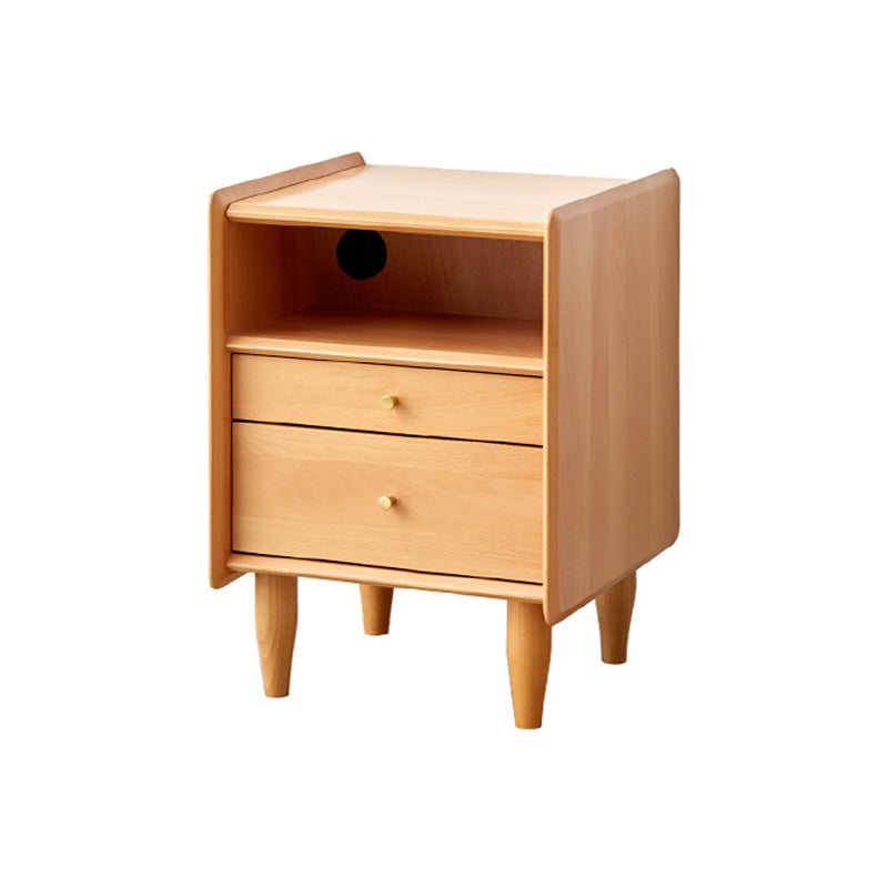 Solid Wood Kids Bedside Table Modern Nightstand with Open Cubby and Drawer