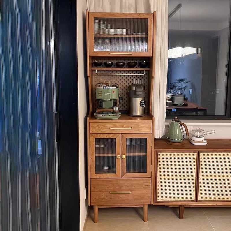 Solid Wood Accent Cabinet Modern Glass Paned Cabinet with Doors