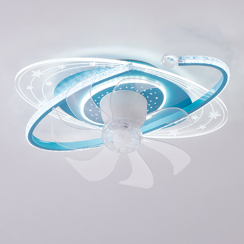 Oval Shape Metal Ceiling Fans Kid Style 3 Lights Ceiling Mount Fan Fixture