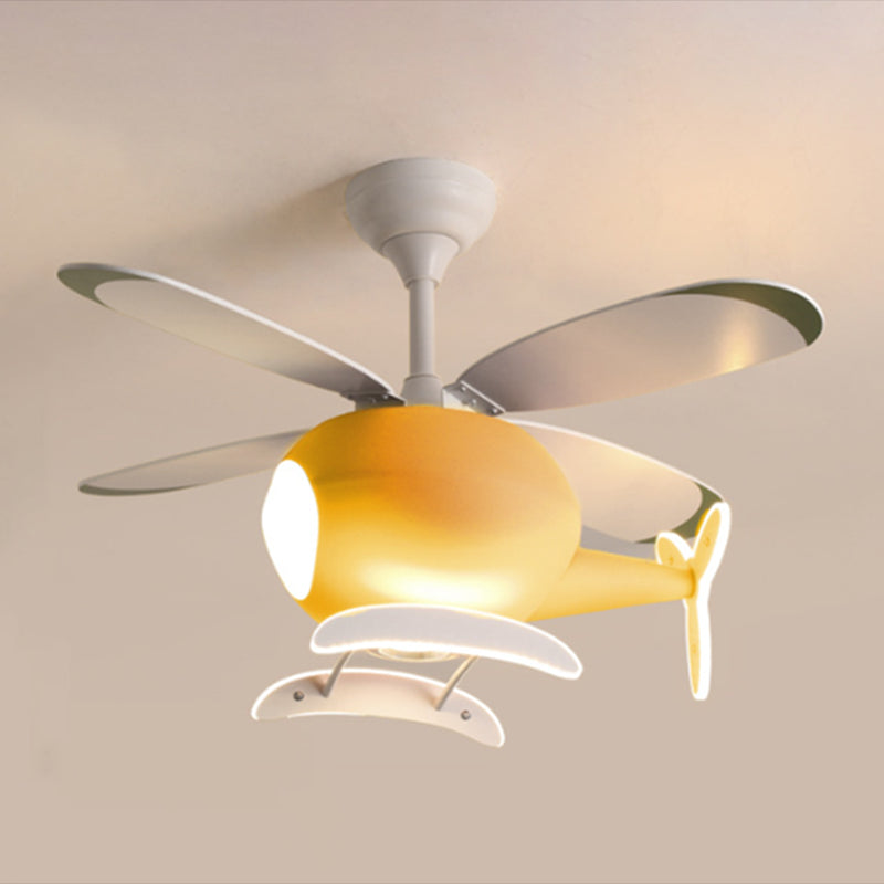 Plane Shape Metal Ceiling Fans Kid Style 1 Light Ceiling Mount Fan Fixture