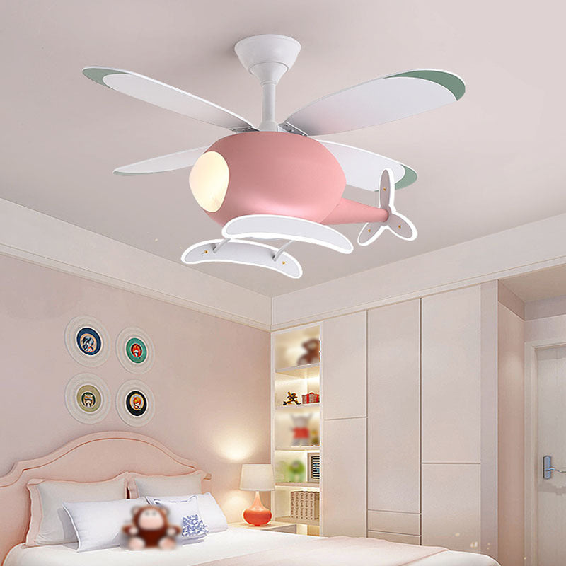 Plane Shape Metal Ceiling Fans Kid Style 1 Light Ceiling Mount Fan Fixture