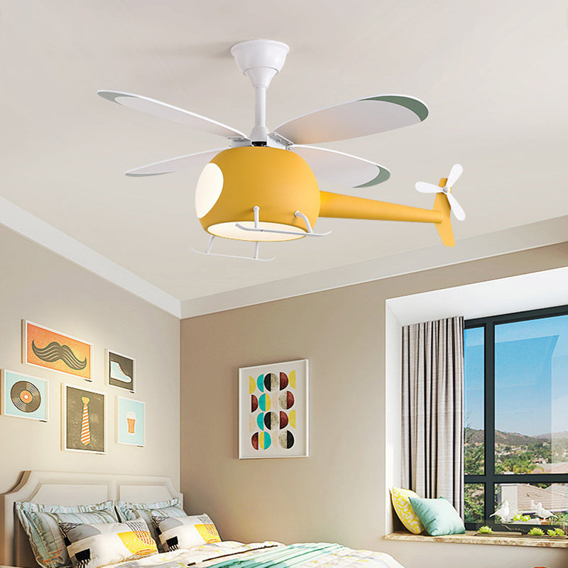 Plane Shape Metal Ceiling Fans Kid Style 1 Light Ceiling Mount Fan Fixture