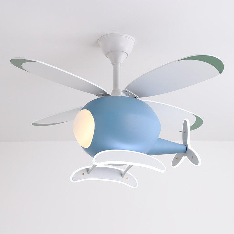 Plane Shape Metal Ceiling Fans Kid Style 1 Light Ceiling Mount Fan Fixture