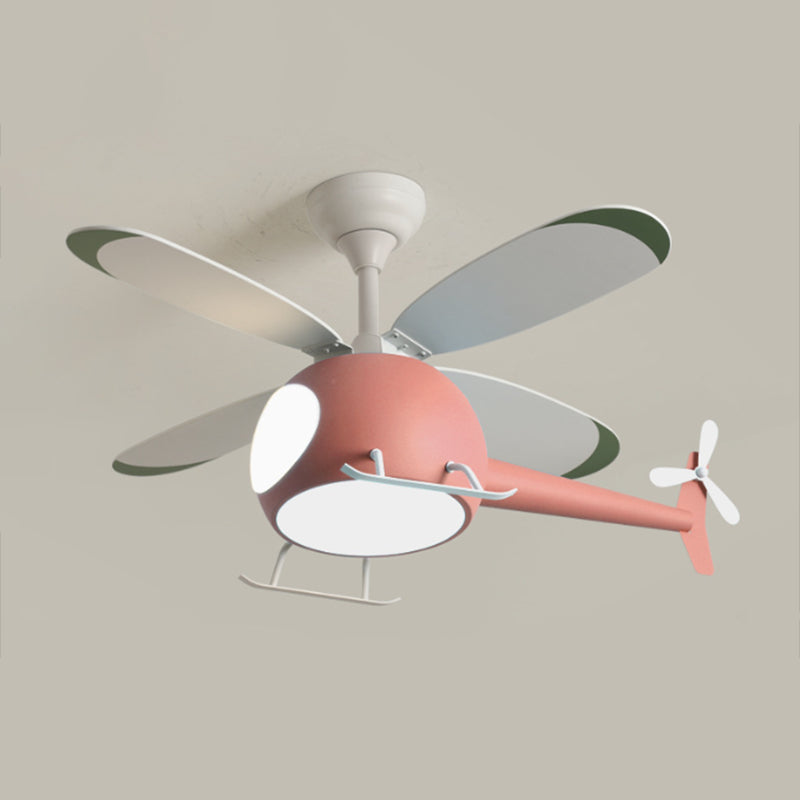 Plane Shape Metal Ceiling Fans Kid Style 1 Light Ceiling Mount Fan Fixture