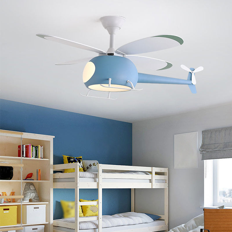 Plane Shape Metal Ceiling Fans Kid Style 1 Light Ceiling Mount Fan Fixture