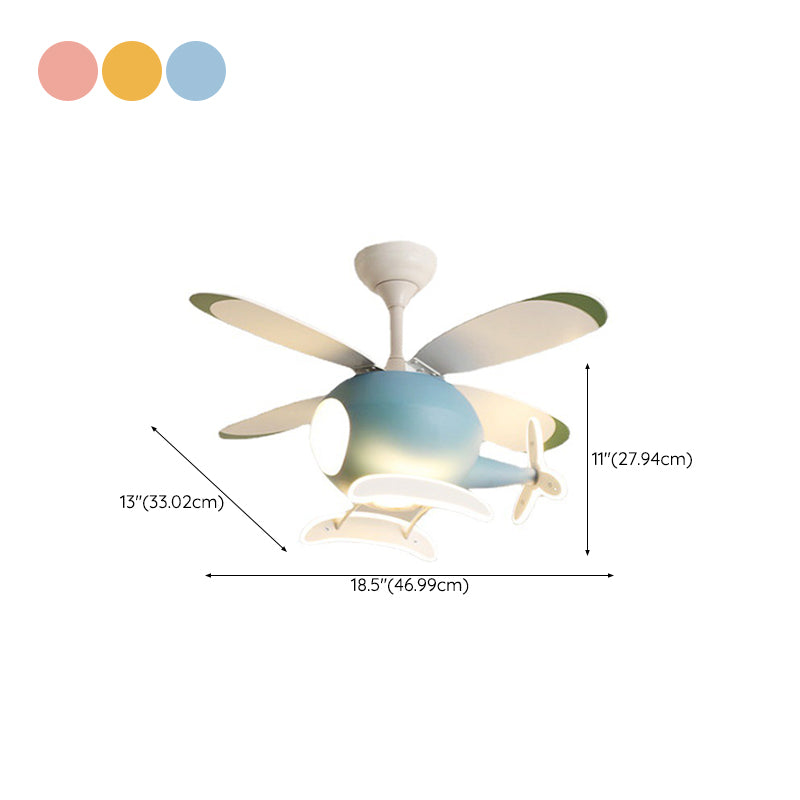 Plane Shape Metal Ceiling Fans Kid Style 1 Light Ceiling Mount Fan Fixture