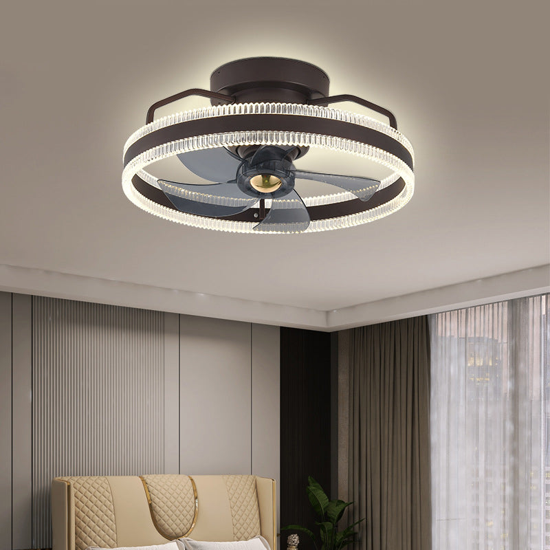 Round Shape Metal Ceiling Fans Modern Style 1-Light Ceiling Mount Fan Fixture