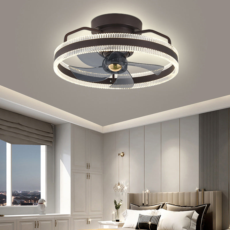 Round Shape Metal Ceiling Fans Modern Style 1-Light Ceiling Mount Fan Fixture